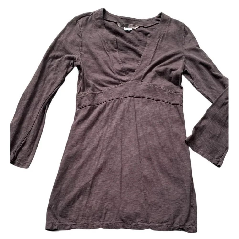 ATHLETA brown V Neck Henley Tunic SPORTY DRESS sz S